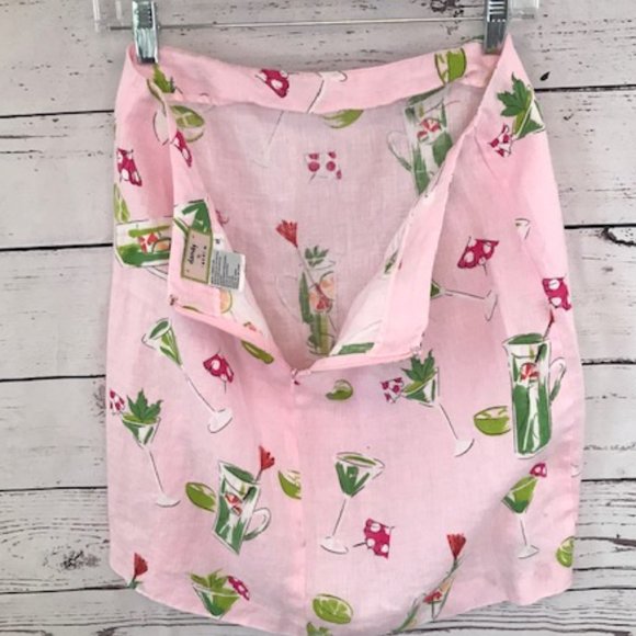 Pink lemonade green spring linen mini skirt - Picture 3 of 4